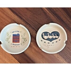 Lot 2 Vintage CBK Country Goose Friends Ceramic Ashtrays Trinket Dishes 1985 86